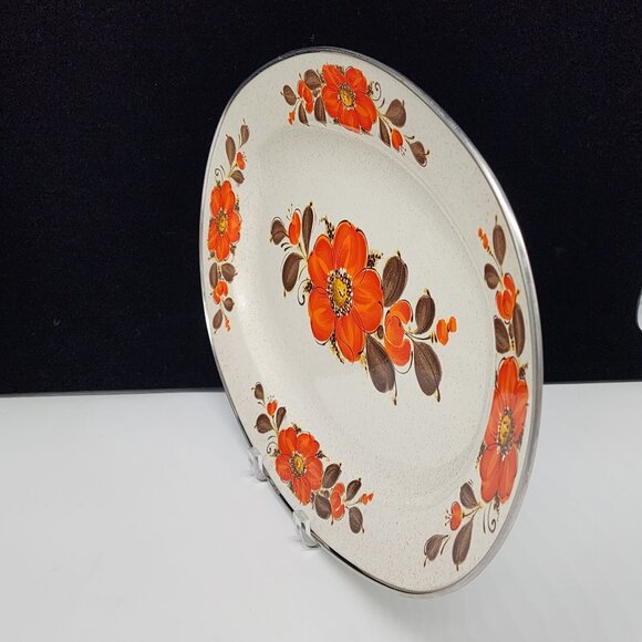 Vintage Showpans Sanko Ware Japan Oval Serving Platter With Orange Floral Design - Picture 9 of 10